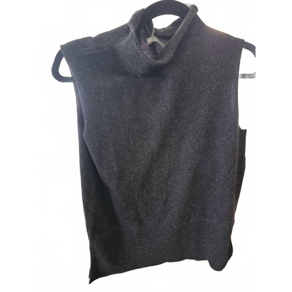 NEW INCASHMERE women's funnel neck sleeveless cashmere sweater in charcoal